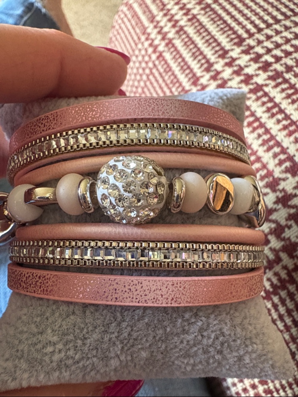 Blush Pink Multi-Layer Crystal & Bead Wrap Bracelet
